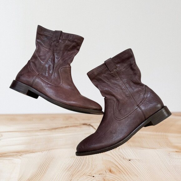 JOHNSTON & MURPHY Brown Leather Flat Ankle Boots Size 7 - Picture 1 of 7